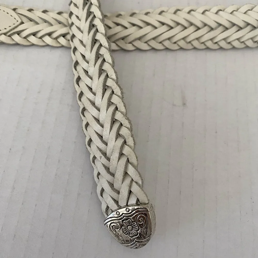 Western Split Leather Braided Belt with Silver Buckle Size M/L Southwestern boho